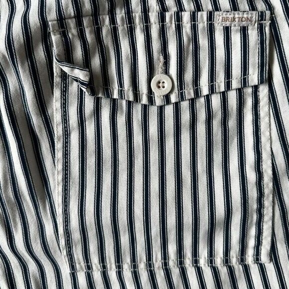 Brixton Women's Cut Vancouver Cropped Chino Navy/White Stripe Ankle Pant Size 28 - Picture 8 of 11